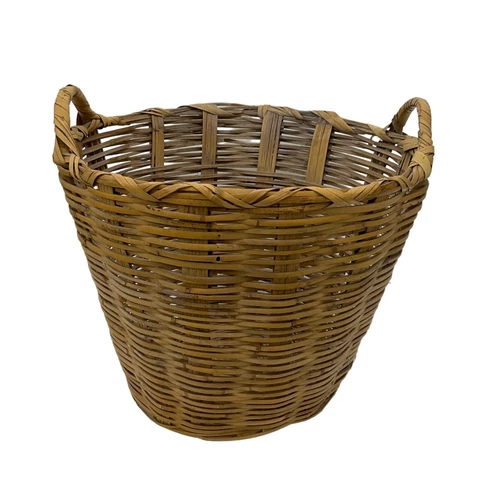 Vintage Wicker Rattan Country Farm Laundry Basket Woven Cane Handles Cover