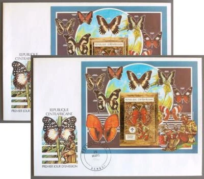 CENTRAL AFRICAN Rep 1990 Butterfly, Scouting GOLD Imperf+Perf Sheets o Cover/FDC - Image 1 of 3