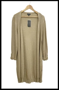 NWT AUTOGRAPH Linen Blend Gold Sparkle Stretch Open Longline Cardigan Plus Sz S - Picture 1 of 6
