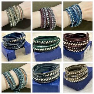 Swarovski "Pulse" Slake Crystal Leather Wrap Bracelet, Choose Color (cc-104) - Picture 1 of 31