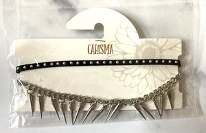 Silver Spike Choker & Black Silver Studs Choker 2 Pc NEW by Carisma Gothic - Picture 1 of 2