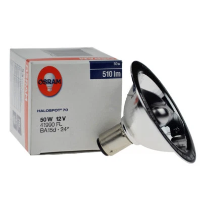 OSRAM HALOSPOT 70 41990FL 12V50W 24° BA15d Aluminum Reflective Lamp Bulb - Image 1 of 4