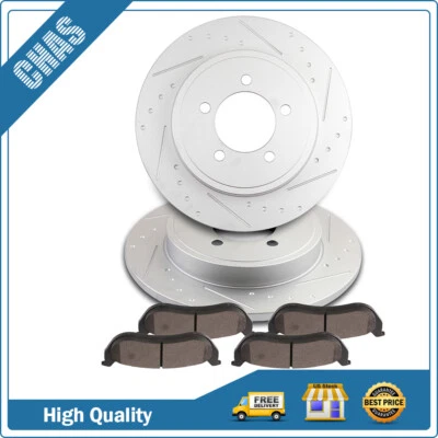 Rear Drilled Brake Rotors Brake Pads Fits 2006-2010 Ford Explorer Sport Mercury - Image 1 of 4