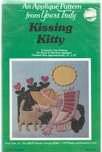 Yours Truly Applique Pattern-Kissing Kitty for Hand or Machine Applique - Picture 1 of 1