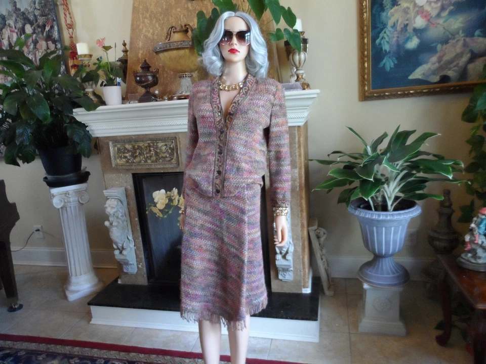 Traje Falda Tejido Lana-Mohair Multicolor Marrón Missoni con Flecos Talla IT 42- US 6 Foto 1 de 4