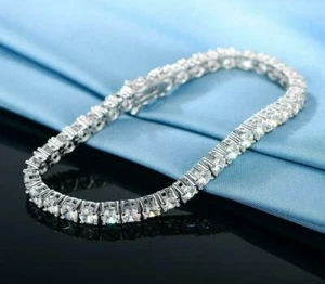 10Ct Round Simulated D/VVS1 Diamond Tennis Bracelet 14k White Gold Over 8In 4mm - Picture 1 of 4