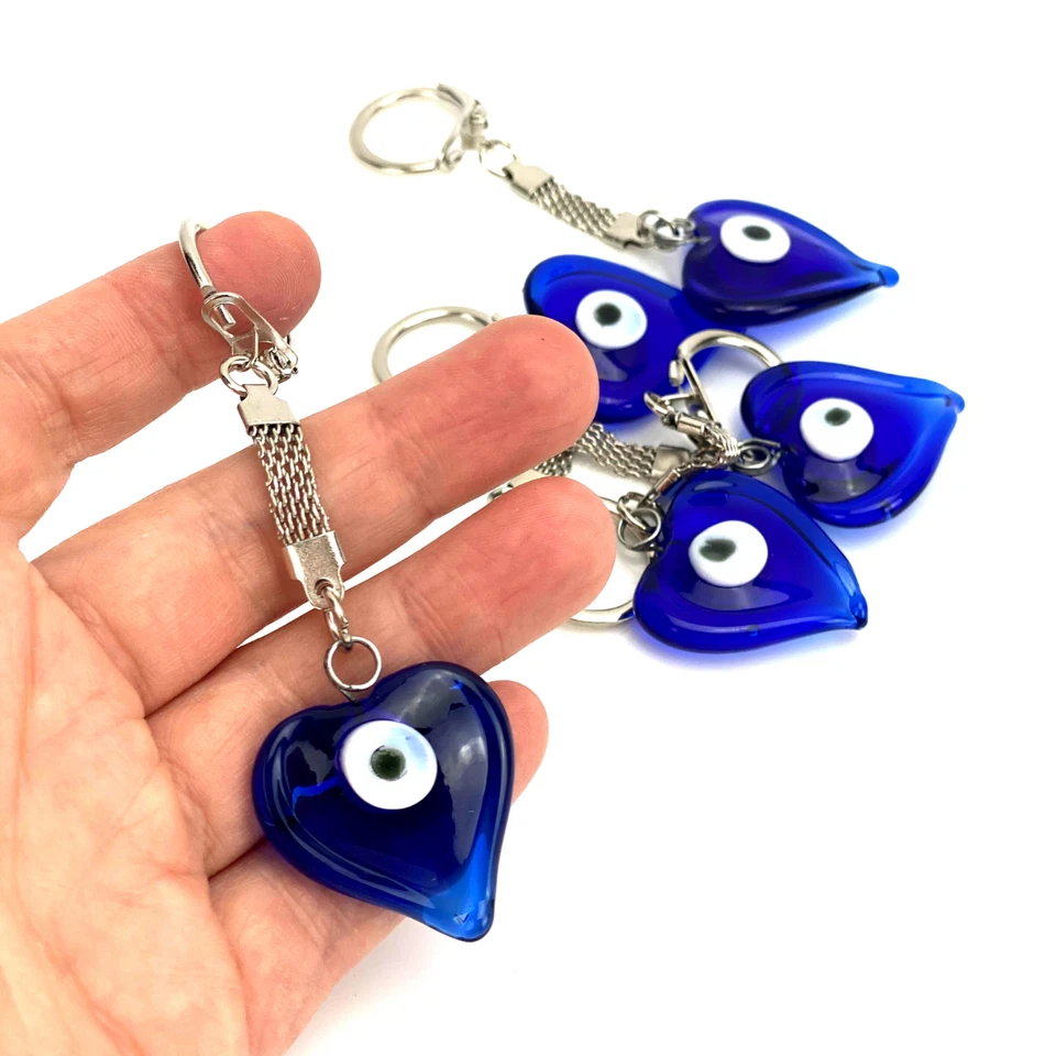 Lucky Glass Evil Eye Keychain Heart Blue Bead Handmade Evil Eye Key Ring  - Image 1 of 4