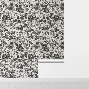 2 Rolls Black Sketch Line Floral Wallpaper White Sticky Back Decal 17.3"X236" US - Picture 1 of 12