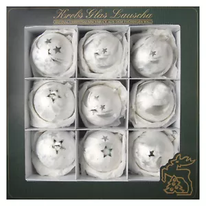 Krebs Glas Lauscha Weihnachtskugeln Weiß Eislack 9 Stück Ø 8 cm Christbaumkugeln - Bild 1 von 1