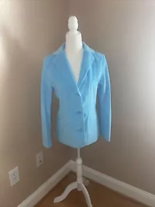 LL Bean Corduroy Light Baby Blue Button Blazer Jacket Womens Vintage 0 YAB1 - Picture 1 of 16