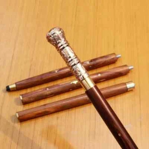 Royal Style Solid Brass Handle Vintage Wooden Walking Stick Cane - Picture 1 of 3