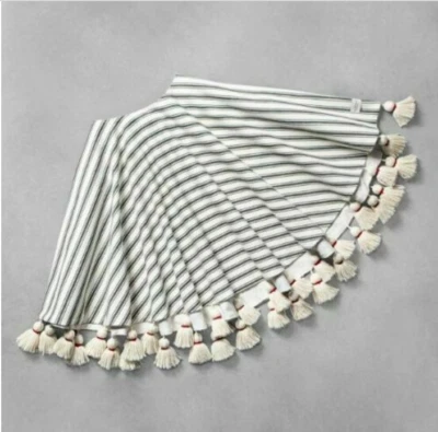 Hearth and Hand with Magnolia Round Tree Skirt Sour Cream / Green Stripe 52" Dia - Image 1 of 2
