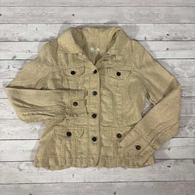 J.Jill Womens Linen Button Down Jacket Beige Collared Pockets Size XSP - Image 1 of 4