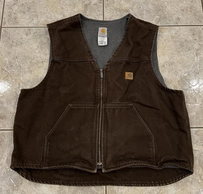 De Colección Y2K Para Hombres 2XL Chaleco Carhartt Lona Forrado de Vellón Vaquero Occidental V19 HECHO EN EE. UU. Foto 1 de 4