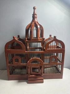 Antica gabbia vittoriana per uccellini ~ cupola in vernice color ruggine rossa 15,5” x 20” x 5,5” - Foto 1 di 10