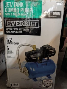 Bomba de chorro de pozo poco profundo Everbilt de 1/2 HP con tanque de 6 galones AUTOJ100A2 NUEVA caja abierta - Imagen 1 de 2