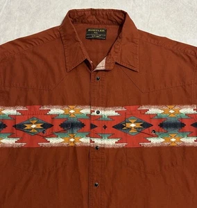 Vintage Wrangler Rustler Western Shirt Pearl Snap Cowboy Aztec 90s Red Size XL - Picture 1 of 5