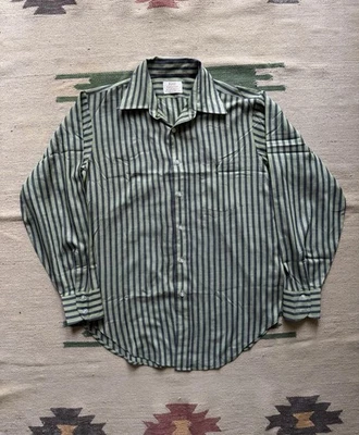 Vintage 1960s Arrow Kent Collection Green Striped Button Down Shirt Size Large - Image 1 of 4