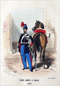 GARDE MOBILE à CHEVAL en 1848 - Gravure du 19e siècle - Picture 1 of 2