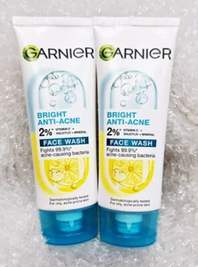 2 x Garnier Bright Anti Acne Facial Foam For Oily Acne Prone Skin Vit C 100ml - Picture 1 of 4