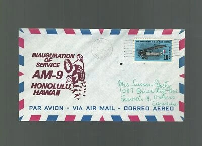 Primera cubierta de vuelo de EE. UU. Braniff Airways Honolulu Hawaii a Toronto 1969 EE. UU. Sc c74 Foto 1 de 2