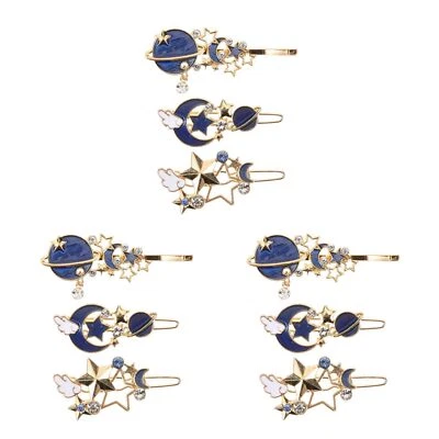 9 Pcs Hair Clip Set Gold Moon Star Rhinestone Geometric Crystal Barrette - Image 1 of 4
