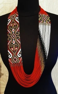 Handmade Necklace Seed Bead Boho American Style Nativ Beaded Multi Strand - Picture 1 of 7