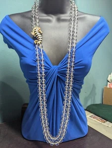COLLANA J CREW 2 fili vetro trasparente perline e smalto dichiarazione cavalluccio marino 44''l - Foto 1 di 7