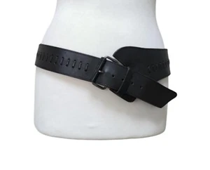 VINTAGE Reiss Black High Low Waist Leather belt Asymmetrical 32-35" 82-90 cm - Picture 1 of 10
