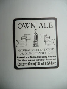 MINT BARRY HASLAM MINERS ARMS SOMERSET OWN ALE BREWERY BEER BOTTLE LABEL - Picture 1 of 1
