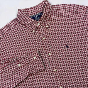 Vintage Ralph Lauren Sport Shirt Men's Large Red Plaid Button Down Long Sleeve - Picture 1 of 8