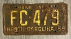 1959 North Carolina License Plate Retro Auto Car Garage Collection Crafting