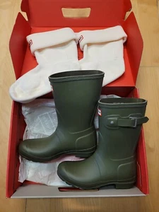 Women Hunter Original Short Boots Size 6 Olive Leaf Matte Green Rain Boots New - Picture 1 of 19