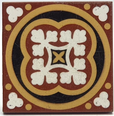 Antiguo azulejo encáustico de 4" diseño Pugin por William Godwin C1890 Foto 1 de 3