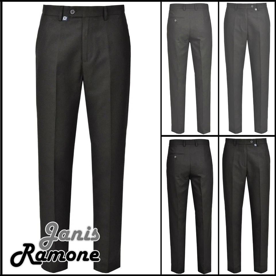 Senior Boys School Trousers Flat Front Waist Adjuster Teflon Uniform Pants 24-40