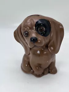 Banco Marrón Doxie Daushound Perro 1970 4.5" Cerámica Escritorio Pisapapeles Moneda Dinero - Imagen 1 de 9