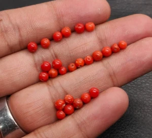 3/4MM !! Old Stock ! Italian Red Coral Round Shape Beads-100%Natural Coral Beads - Picture 1 of 10