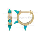 14K Gold Micro Pave Diamond Turquoise Spike Huggie Earrings Handmade Jewelry