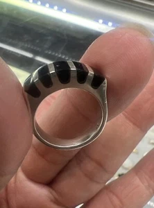 Sz 5 Vtg Sterling Silver Handmade Ring 925 Band Obsidian Inlay Perfect Polished - Imagen 1 de 10