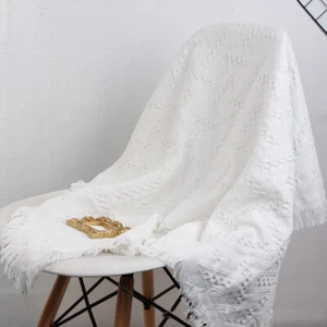 Retro Knitted Tablecloth Tassel Table Cover Home Decor Photography Backdrop Prop - Picture 1 of 14