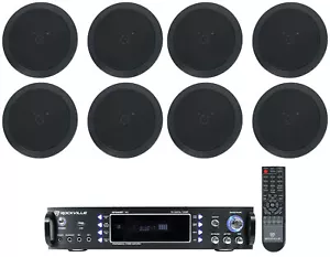 Rockville RPA60BT Home Theater Receiver Amp+(8) 5.25" Black Ceiling Speakers - Picture 1 of 12