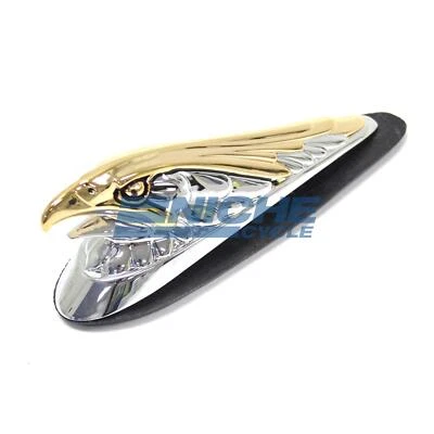 Chrome/Gold "Live To Ride" Eagle Front Fender Emblem Harley Indian - Image 1 of 3