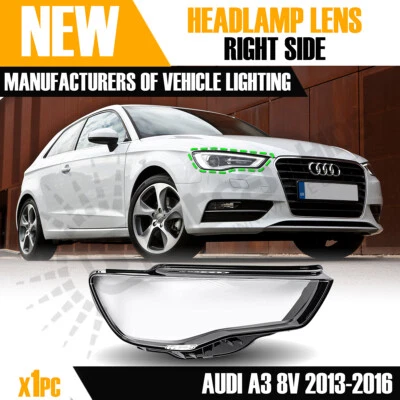 PARA AUDI A3 S3 8V RS3 LADO DERECHO FARO FRONTAL LENTE CUBIERTA 2013-2016 VENDEDOR DEL REINO UNIDO Foto 1 de 4