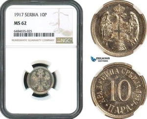 AH480, Serbia, Petar I, 10 Para 1917, NGC MS62 - Picture 1 of 1