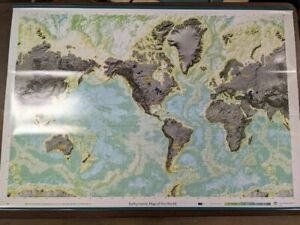 World Oceans Topographic Bathymetric Map 40" x 28" Home School Oceanography