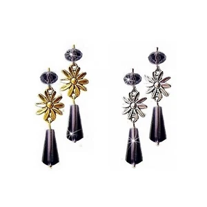 Earrings purple crystal and flower charm long drop, choose fittings - Bild 1 von 4