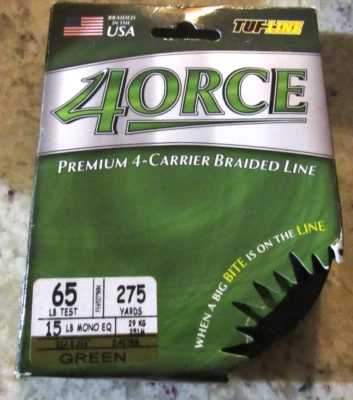 Línea de pesca trenzada Tuf Line 4orce Premium 4 portadores 65 # prueba, 275 yardas verde Foto 1 de 2