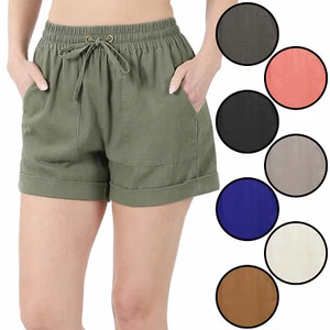 KOGMO pantaloncino donna leggero in lino con coulisse e tasche - Foto 1 di 49