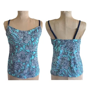 Lands' End Gr. 8L Tankini Oberteil Badeanzug türkis marine weiß Blumen verstellbare Träger - Bild 1 von 15