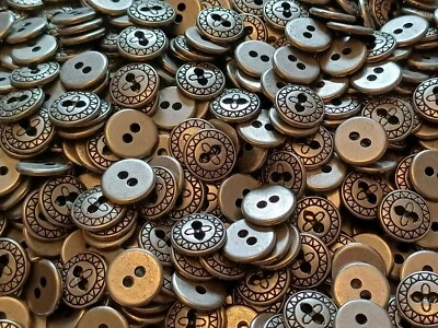 12mm x 20 Metal Silver Patterned 2 Hole HQ Buttons + A Free Gift  - Image 1 of 2